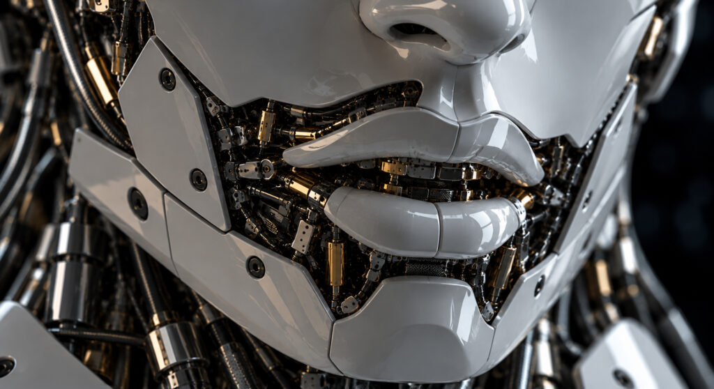 Zbliżenie na usta białego humanoidalnego robota