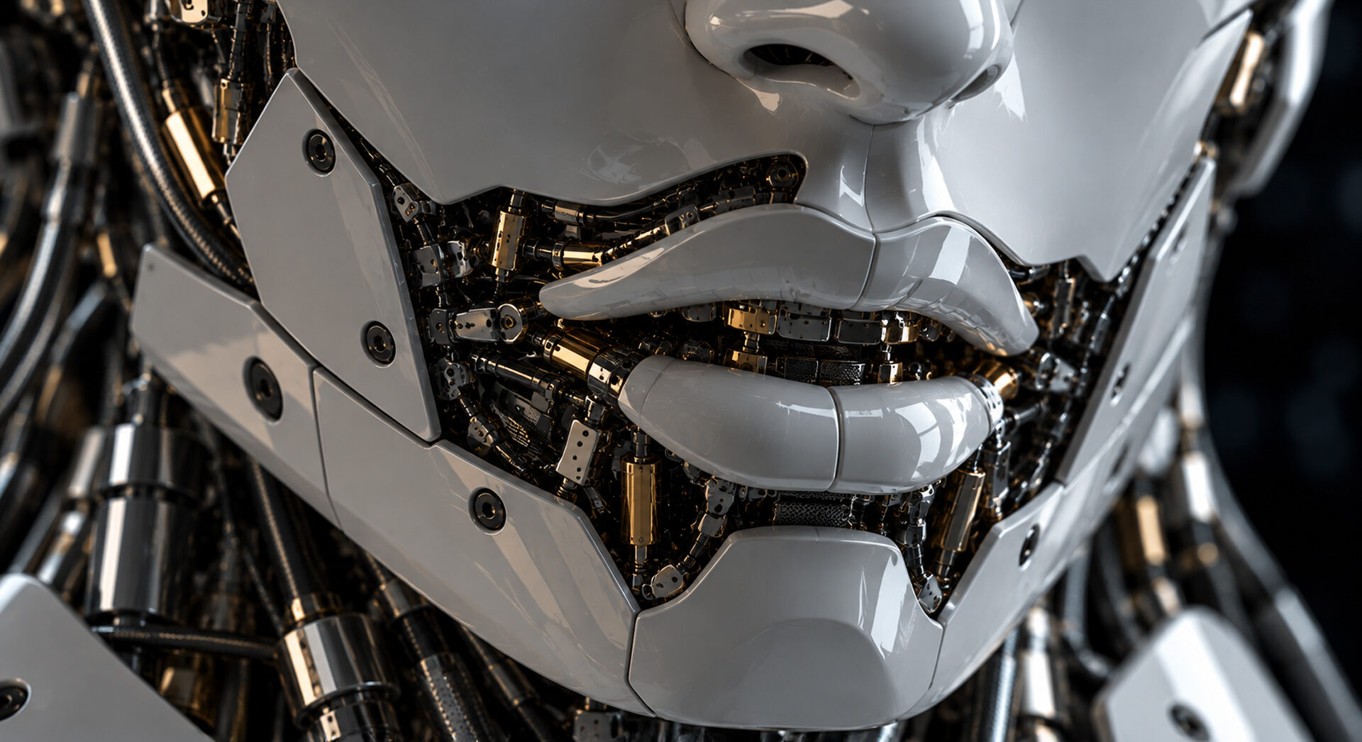Zbliżenie na usta białego humanoidalnego robota