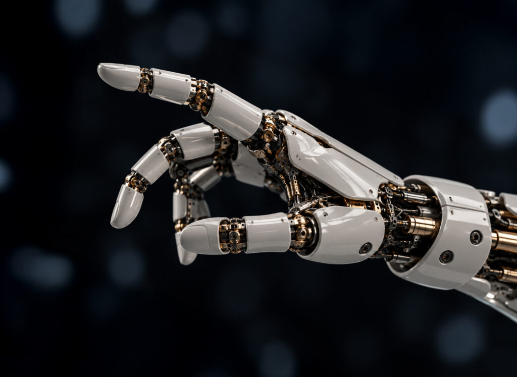 Zbliżenie na dłoń humanoidalnego białego robota