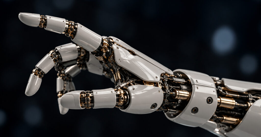 Zbliżenie na dłoń humanoidalnego białego robota